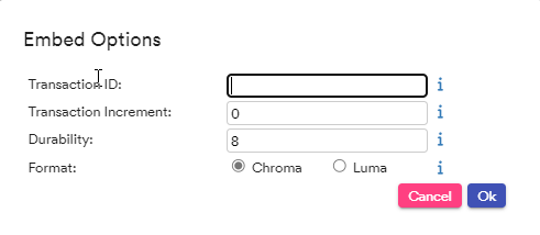 Batch mode embed options dialog