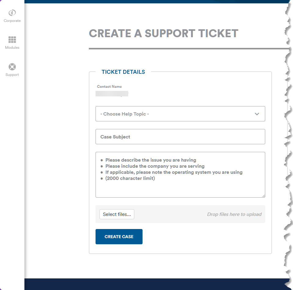 screenshot showing how to create a support ticket