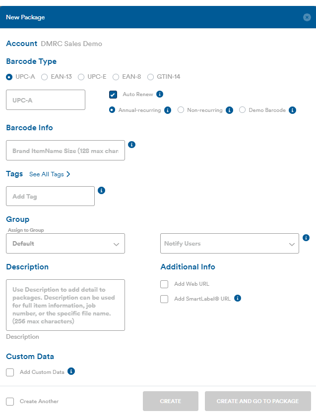 New Package dialog